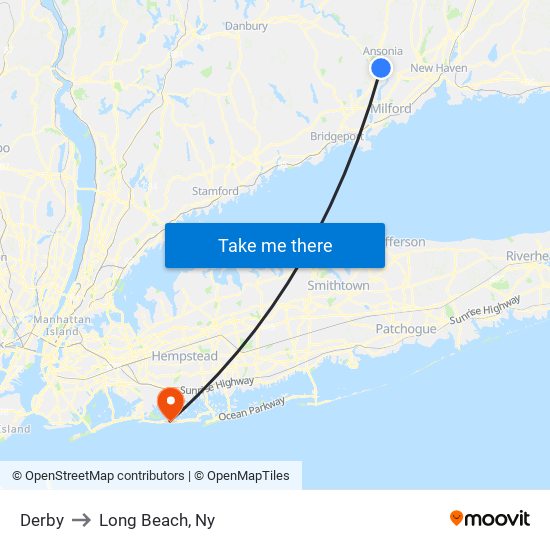 Derby to Long Beach, Ny map