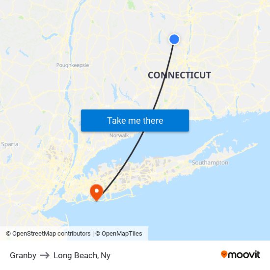 Granby to Long Beach, Ny map