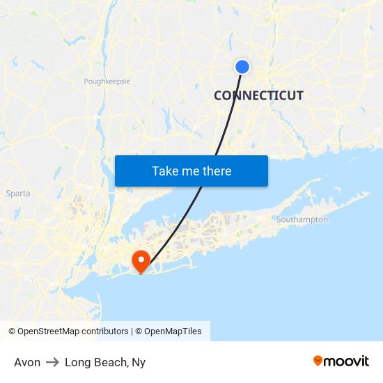 Avon to Long Beach, Ny map