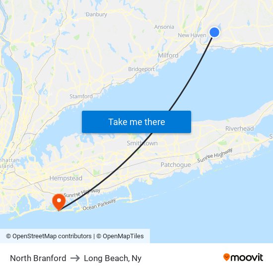 North Branford to Long Beach, Ny map