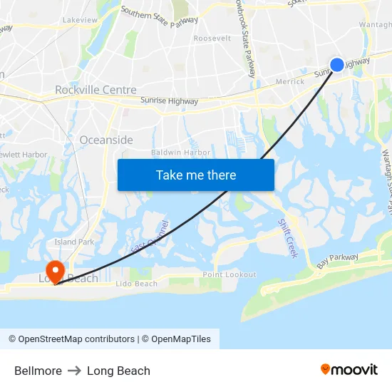 Bellmore to Long Beach map