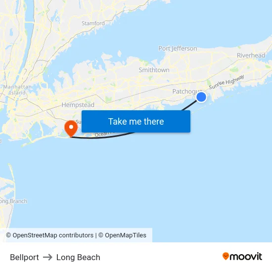 Bellport to Long Beach map