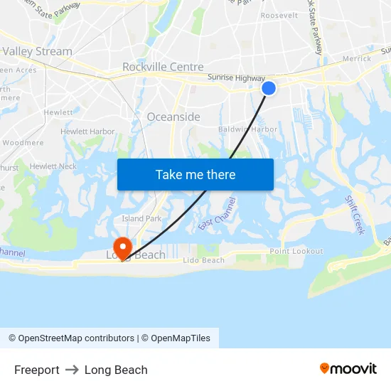 Freeport to Long Beach map