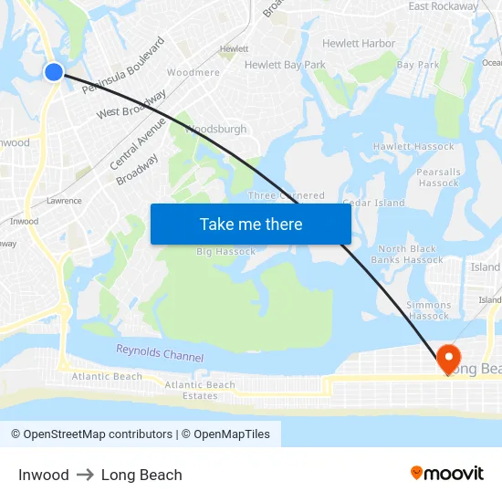 Inwood to Long Beach map