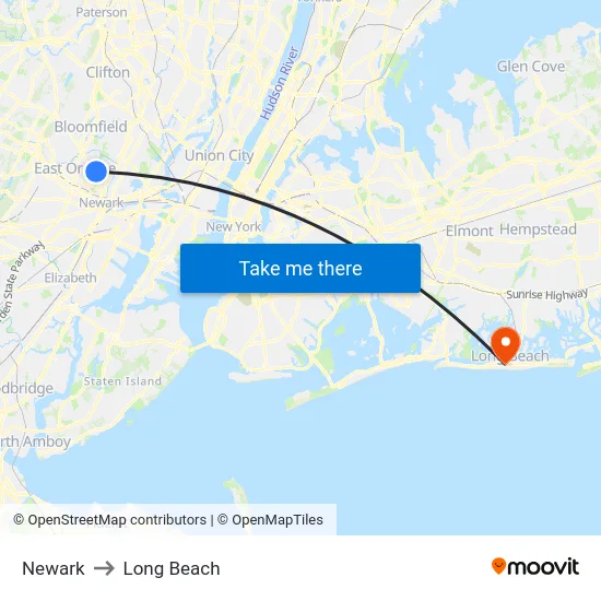 Newark to Long Beach map