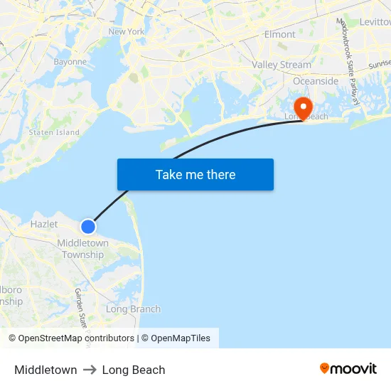 Middletown to Long Beach map