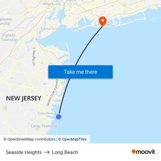 Seaside Heights to Long Beach map
