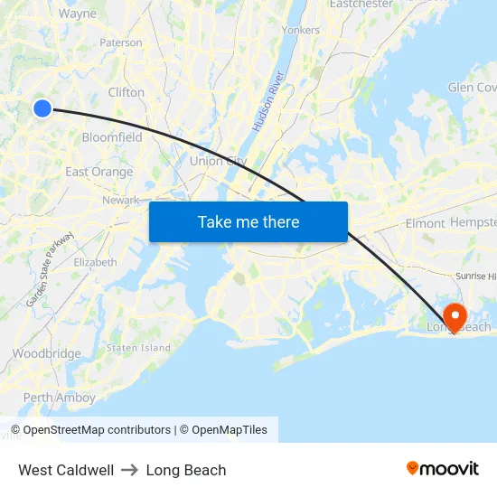 West Caldwell to Long Beach map