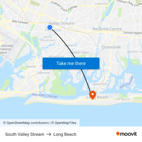 South Valley Stream to Long Beach map