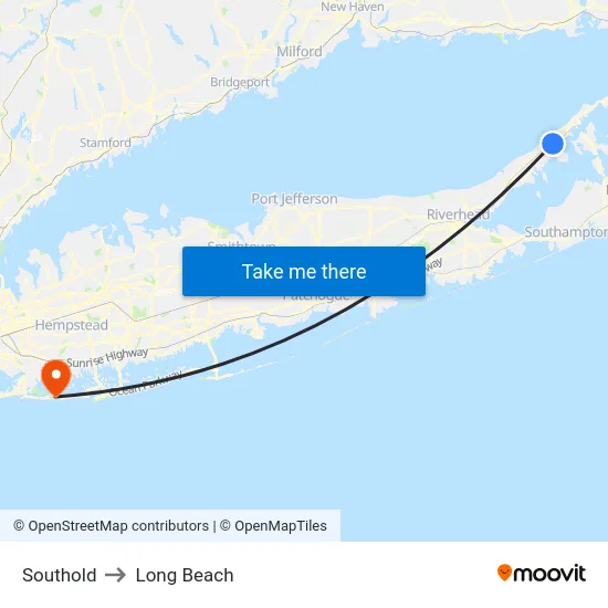 Southold to Long Beach map