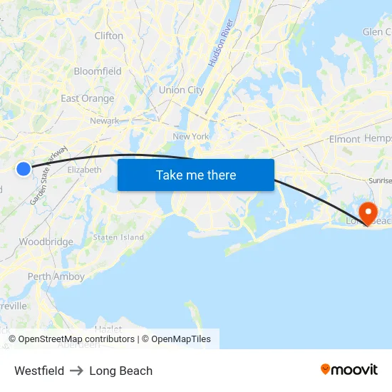Westfield to Long Beach map