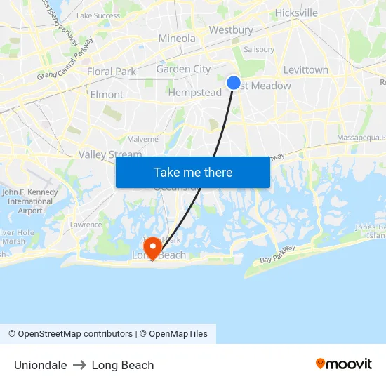 Uniondale to Long Beach map