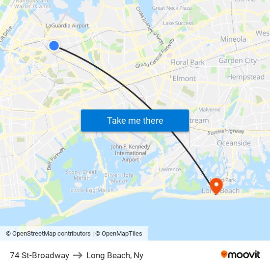 74 St-Broadway to Long Beach, Ny map