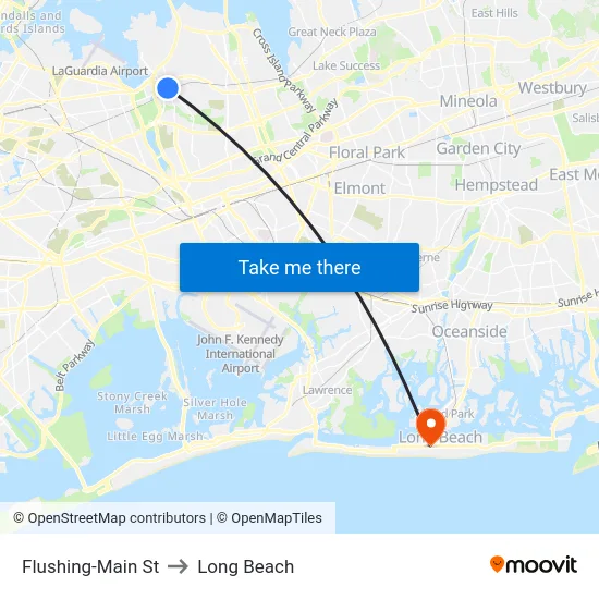 Flushing-Main St to Long Beach map