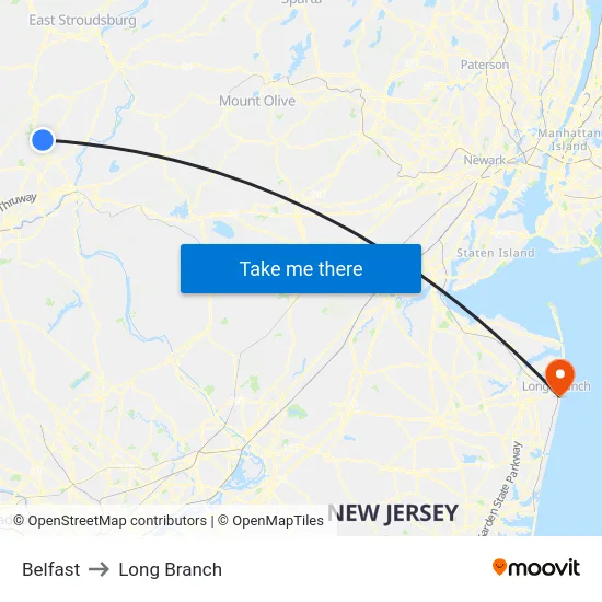 Belfast to Long Branch map
