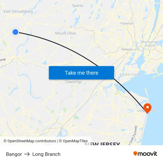 Bangor to Long Branch map