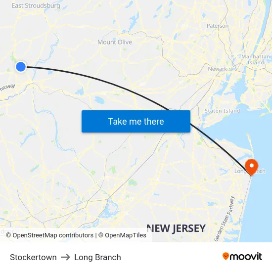 Stockertown to Long Branch map