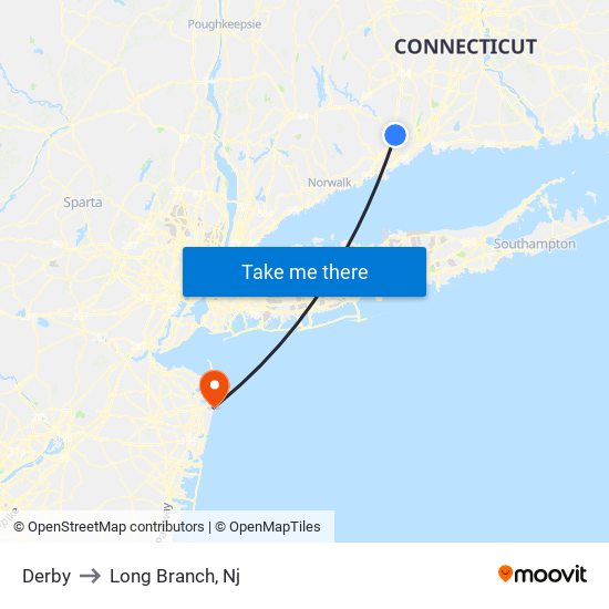 Derby to Long Branch, Nj map