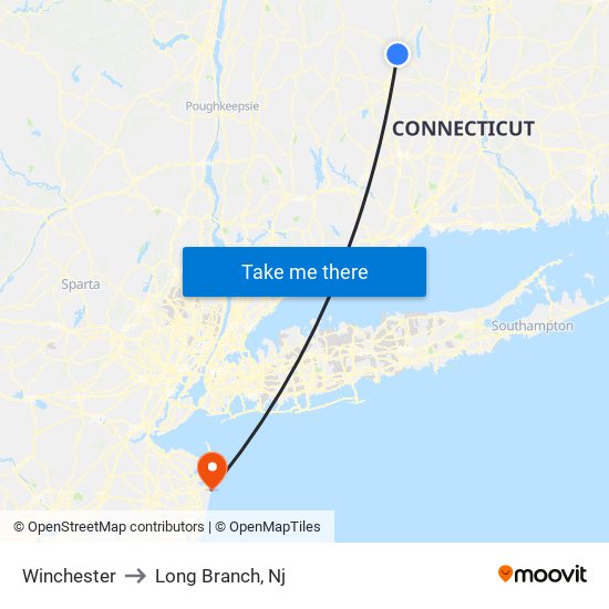 Winchester to Long Branch, Nj map