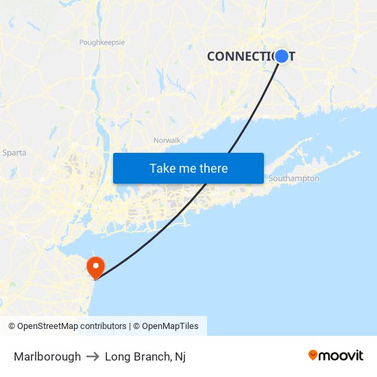 Marlborough to Long Branch, Nj map