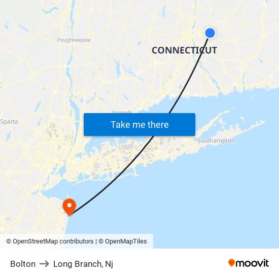 Bolton to Long Branch, Nj map