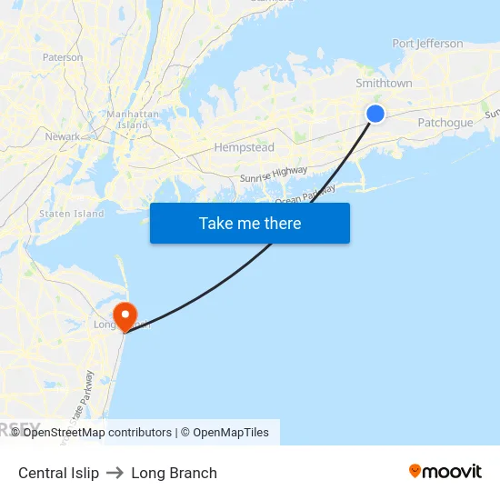 Central Islip to Long Branch map