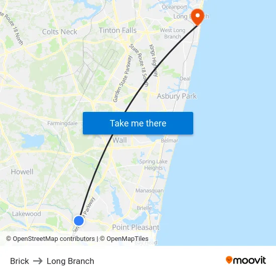 Brick to Long Branch map