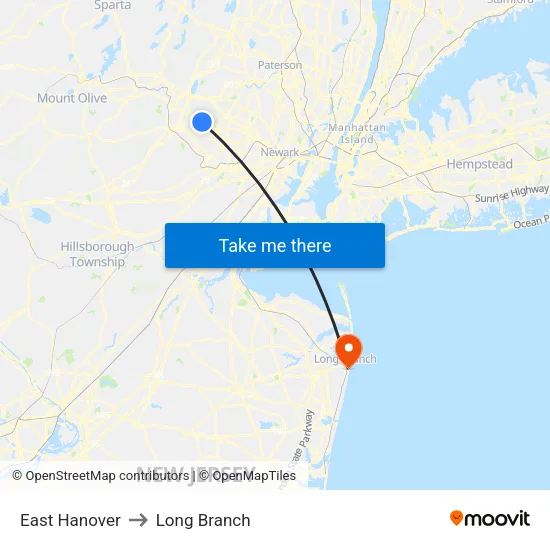 East Hanover to Long Branch map