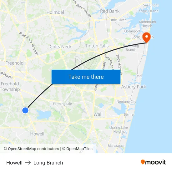 Howell to Long Branch map