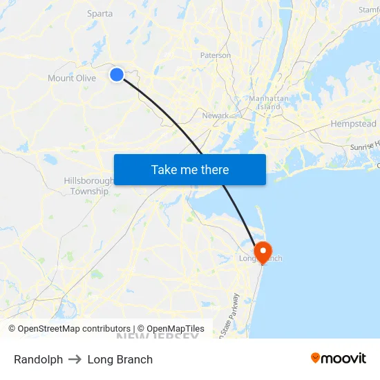 Randolph to Long Branch map