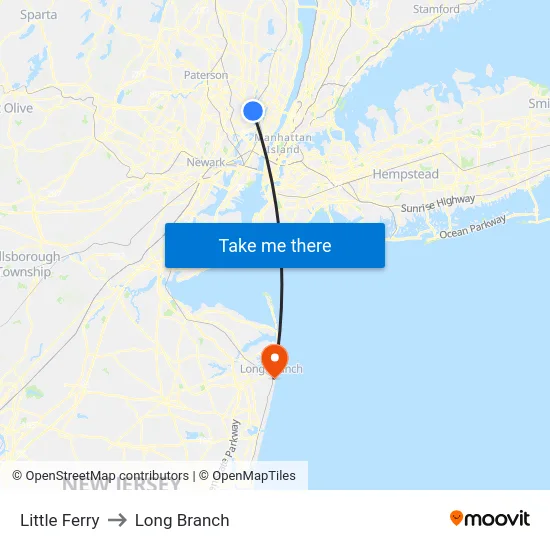 Little Ferry to Long Branch map