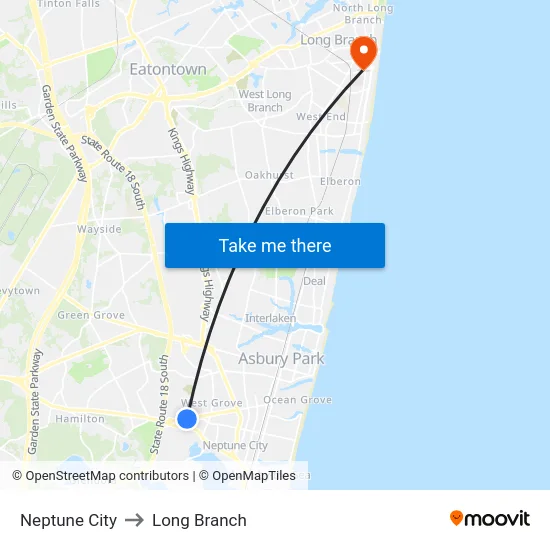 Neptune City to Long Branch map