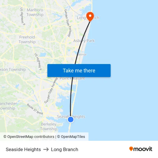Seaside Heights to Long Branch map