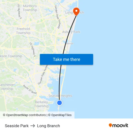 Seaside Park to Long Branch map