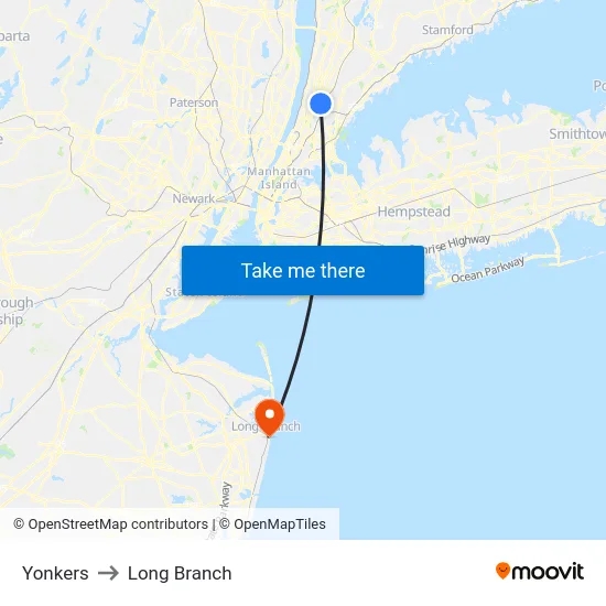 Yonkers to Long Branch map