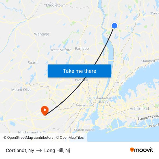 Cortlandt, Ny to Long Hill, Nj map