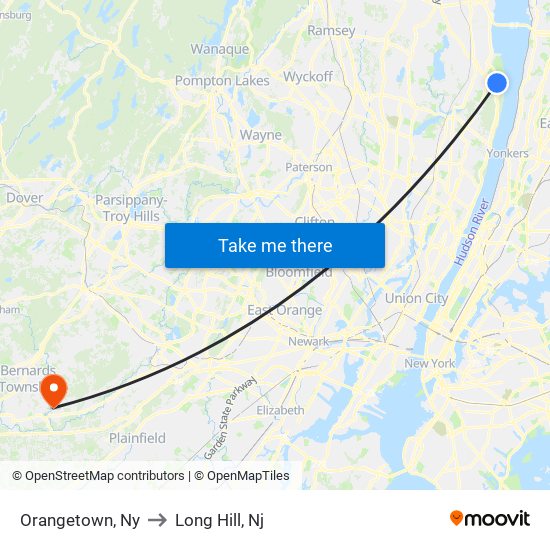 Orangetown, Ny to Long Hill, Nj map