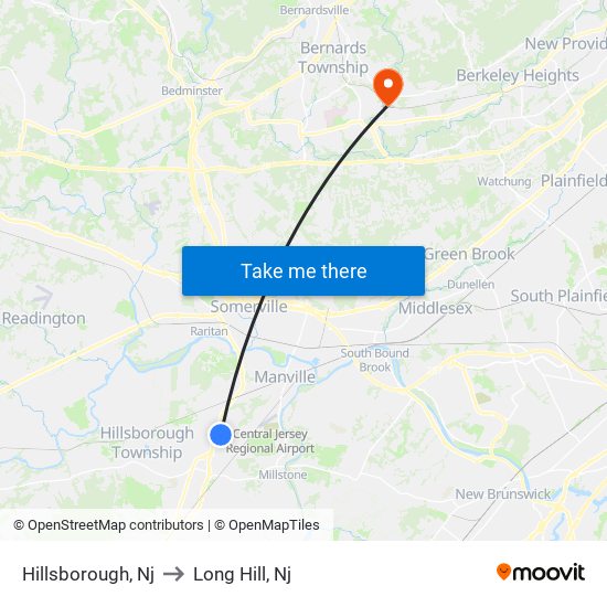Hillsborough, Nj to Long Hill, Nj map
