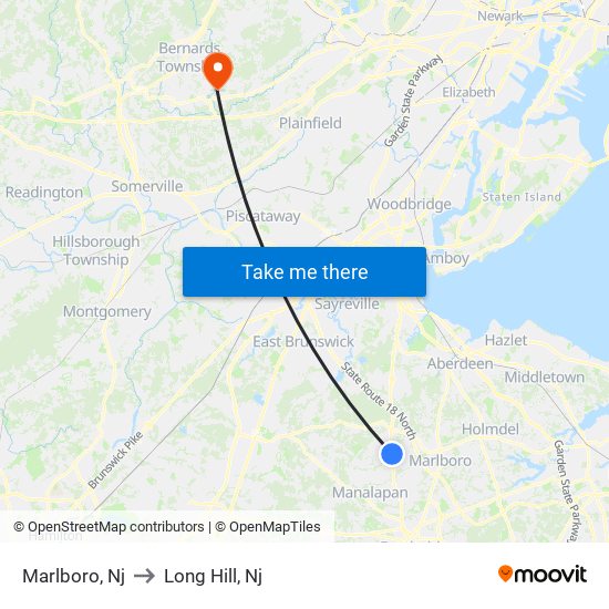 Marlboro, Nj to Long Hill, Nj map