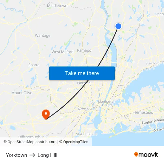 Yorktown to Long Hill map