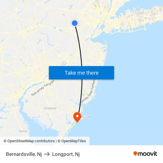 Bernardsville, Nj to Longport, Nj map