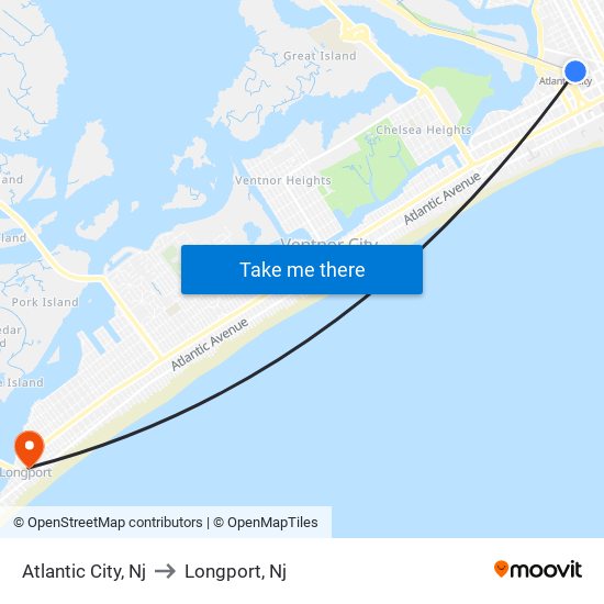 Atlantic City, Nj to Longport, Nj map