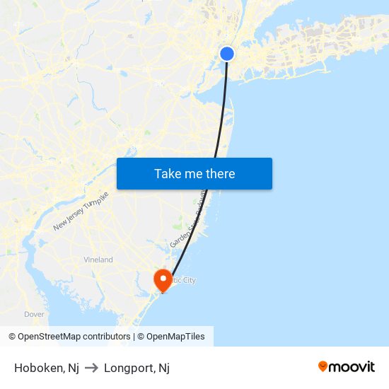 Hoboken, Nj to Longport, Nj map