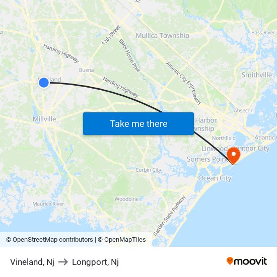 Vineland, Nj to Longport, Nj map