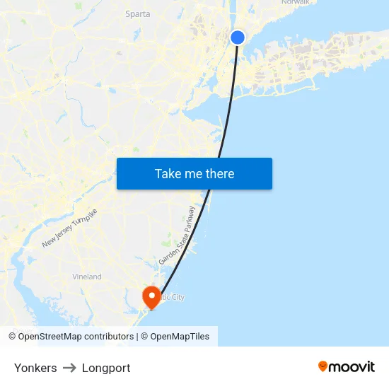 Yonkers to Longport map