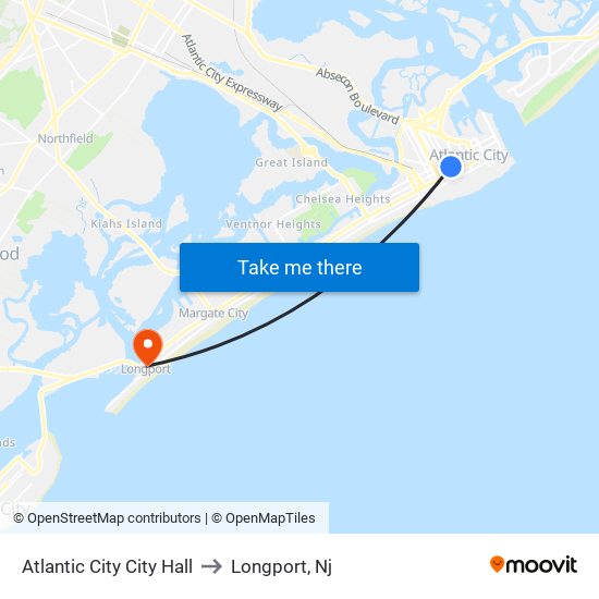Atlantic City City Hall to Longport, Nj map
