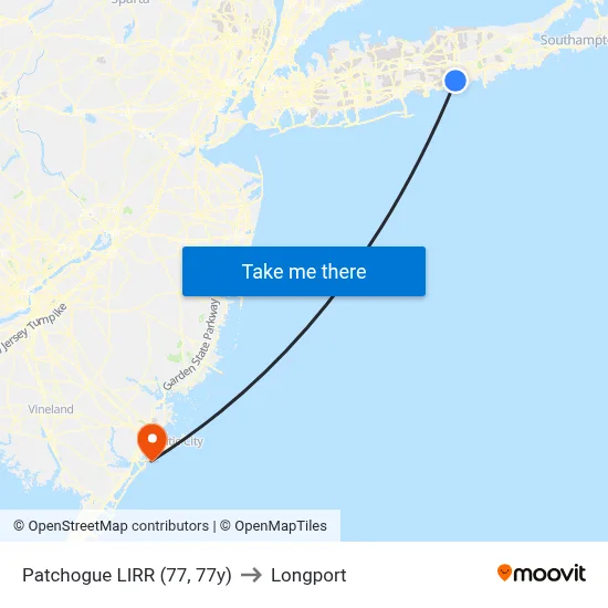 Patchogue LIRR (77, 77y) to Longport map