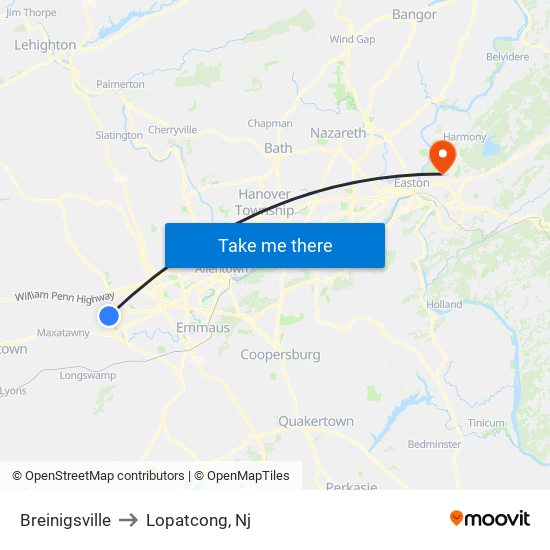 Breinigsville to Lopatcong, Nj map