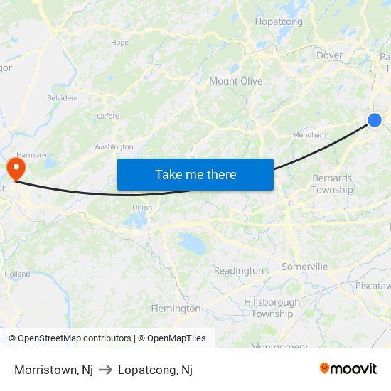 Morristown, Nj to Lopatcong, Nj map