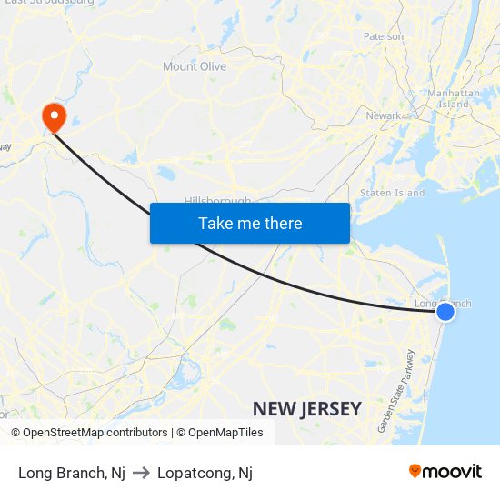 Long Branch, Nj to Lopatcong, Nj map